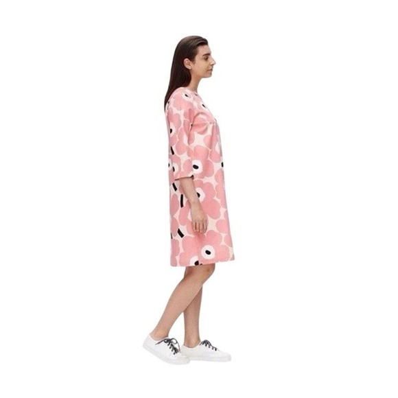 Marimekko Dresses & Skirts - Marimekko Kauneus Unikko‎ Pink Floral Cotton Shift Dress 3/4 Sleeve 049395